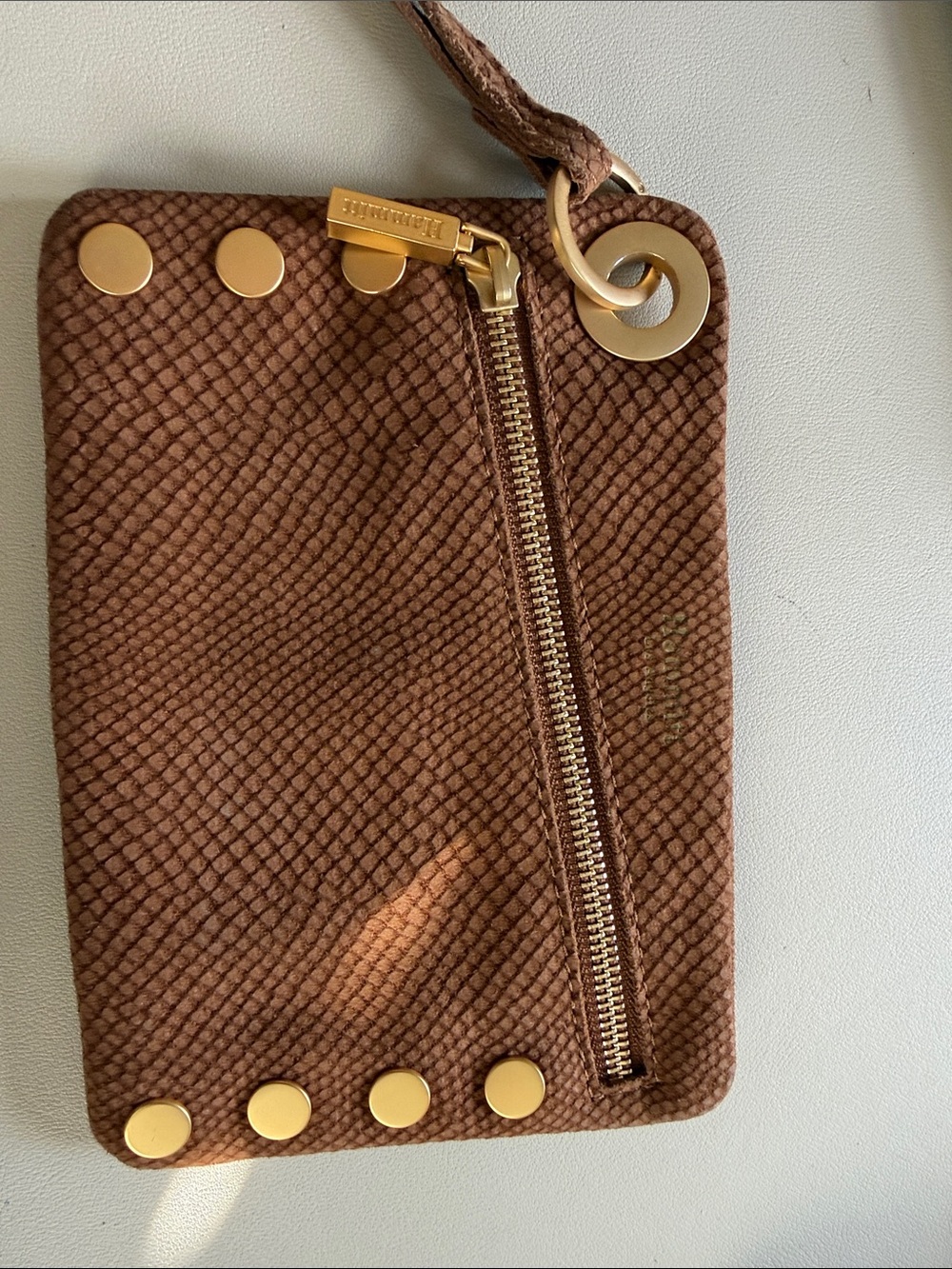 Hammitt Brown Suede Wristlet with Gold Hardware